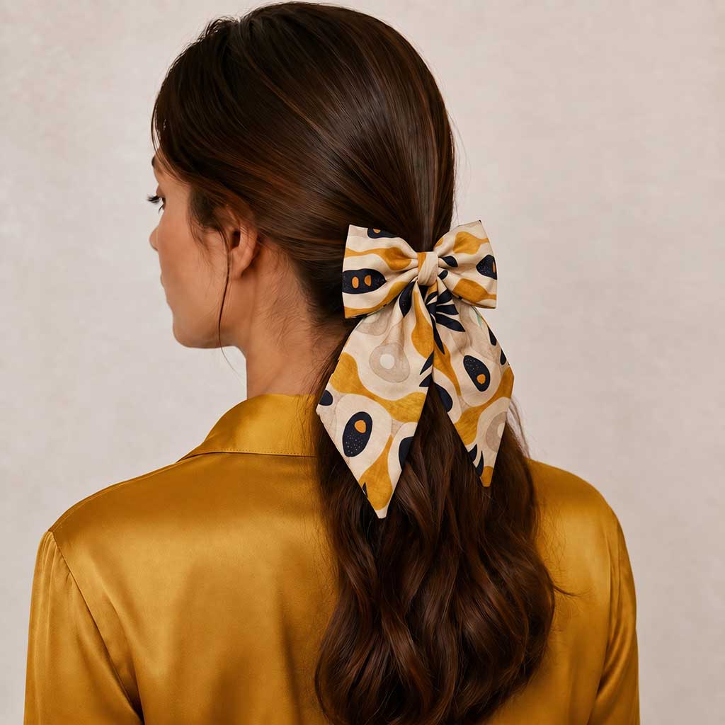 TORES mustard ivory grey ethnic tribal satin φιόγκος μαλλιών – VinD.gr