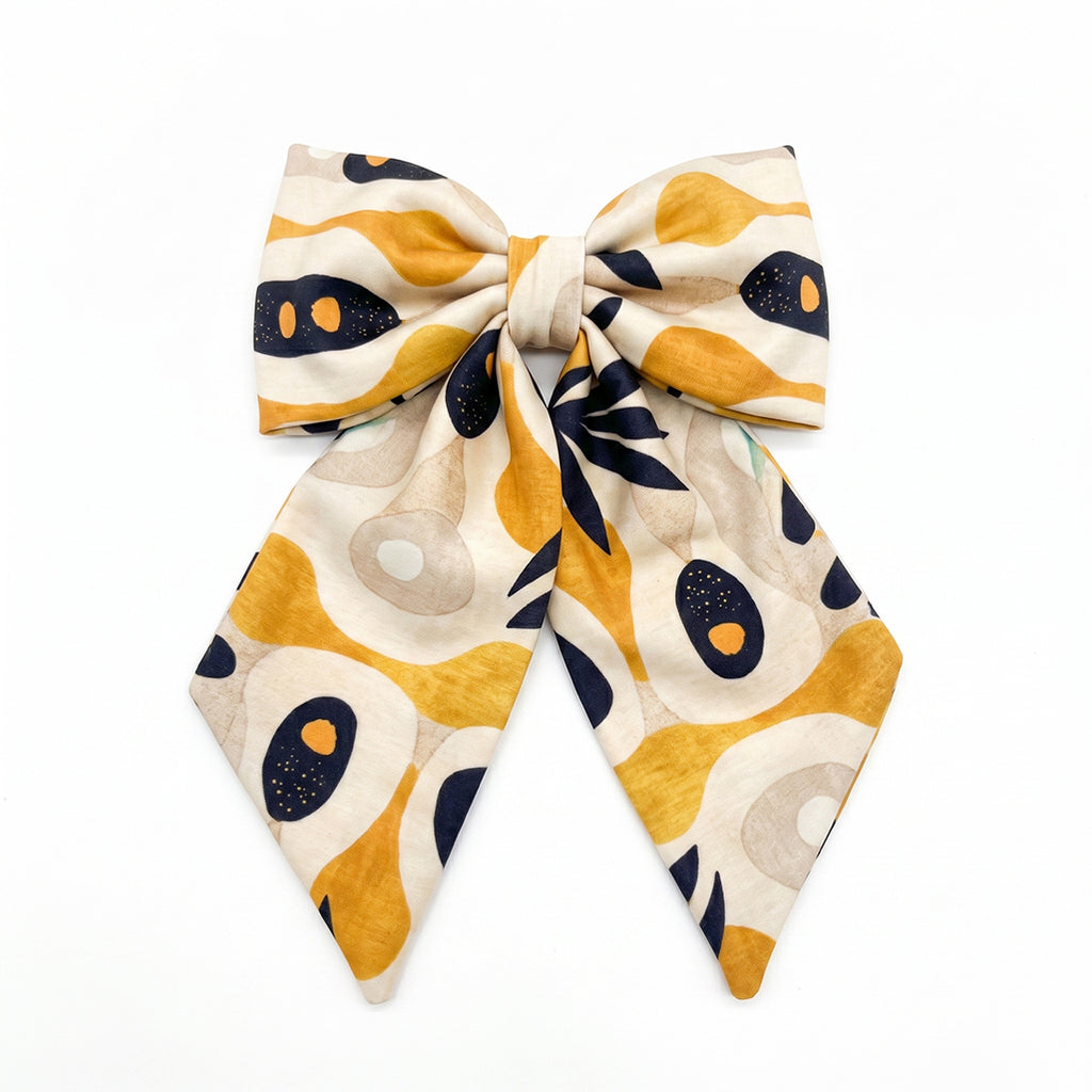 TORES mustard ivory grey ethnic tribal satin φιόγκος μαλλιών – VinD.gr
