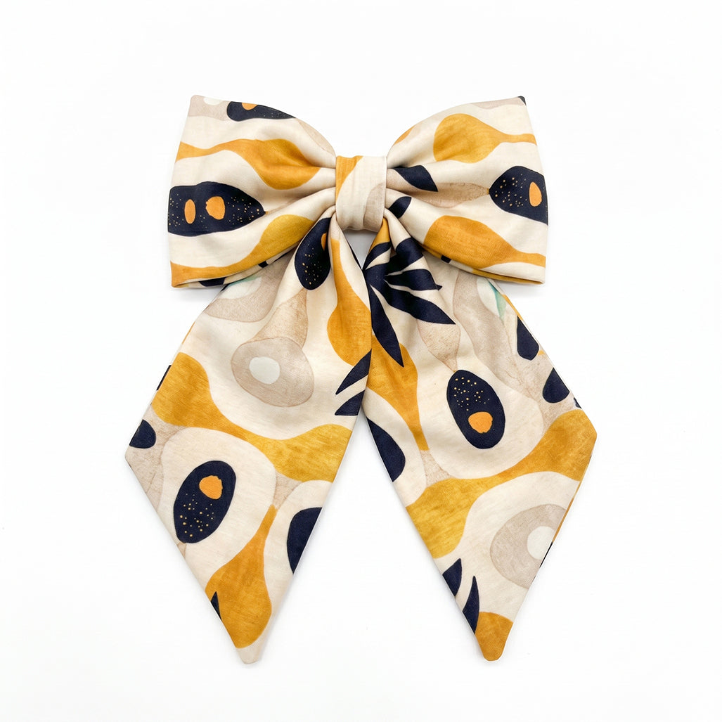 TORES mustard ivory grey ethnic tribal satin φιόγκος μαλλιών – VinD.gr