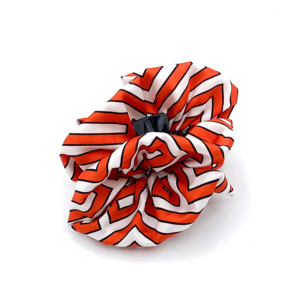 CORA ORANGE: Klammer μαλλιών,  με σατέν στολισμα, με maze pattern σε orange-white