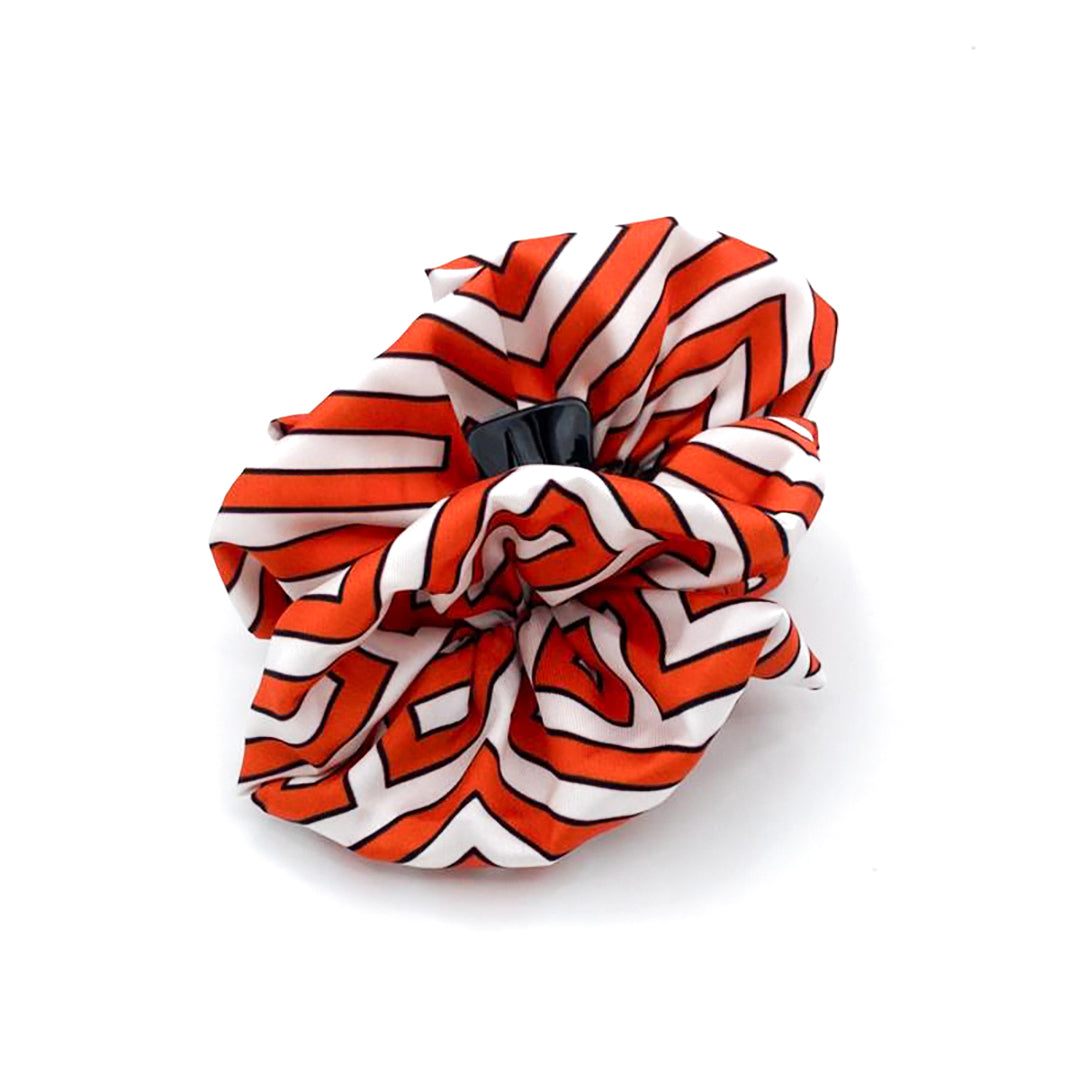 CORA ORANGE: Klammer μαλλιών,  με σατέν στολισμα, με maze pattern σε orange-white