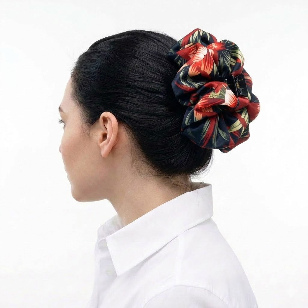 SANDRA: Klammer μαλλιών, με σατέν στολισμα, με squared floral pattern