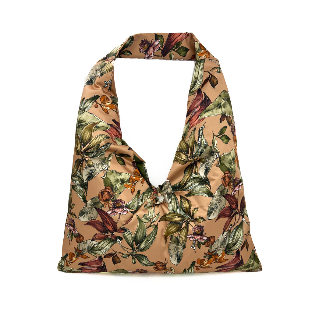 ROSETTE: Oversized τσάντα, με σατέν ύφασμα, και αδιάβροχη φόδρα με jungle leaves
