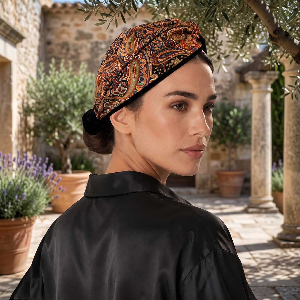 Η μπαντάνα BARBARA αναδεικνύει τη διαχρονική κομψότητα του paisley μέσα από μια πλούσια, θερμή χρωματική παλέτ