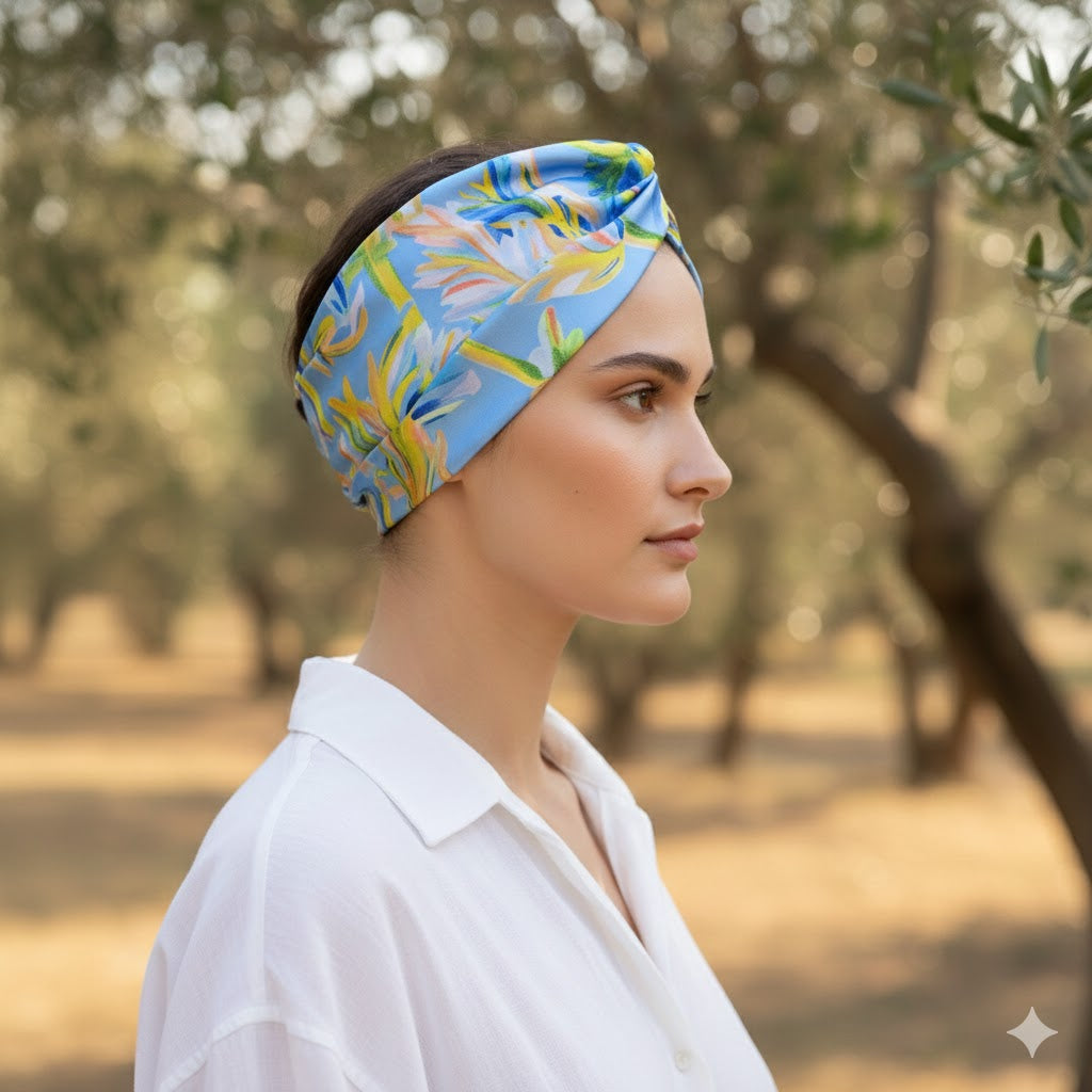 BERENICE INDIGO: Bandana κορδέλα μαλλιών, με impression flowers pattern