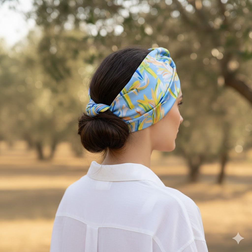 BERENICE INDIGO: Bandana κορδέλα μαλλιών, με impression flowers pattern