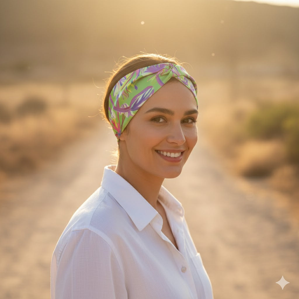 BERENICE KIWI: Bandana κορδέλα μαλλιών, με impression flowers pattern