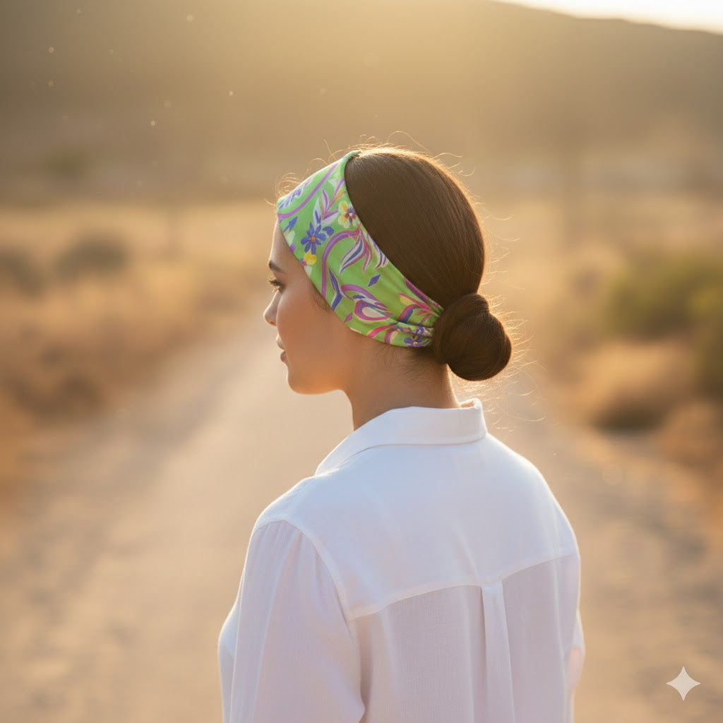 BERENICE KIWI: Bandana κορδέλα μαλλιών, με impression flowers pattern