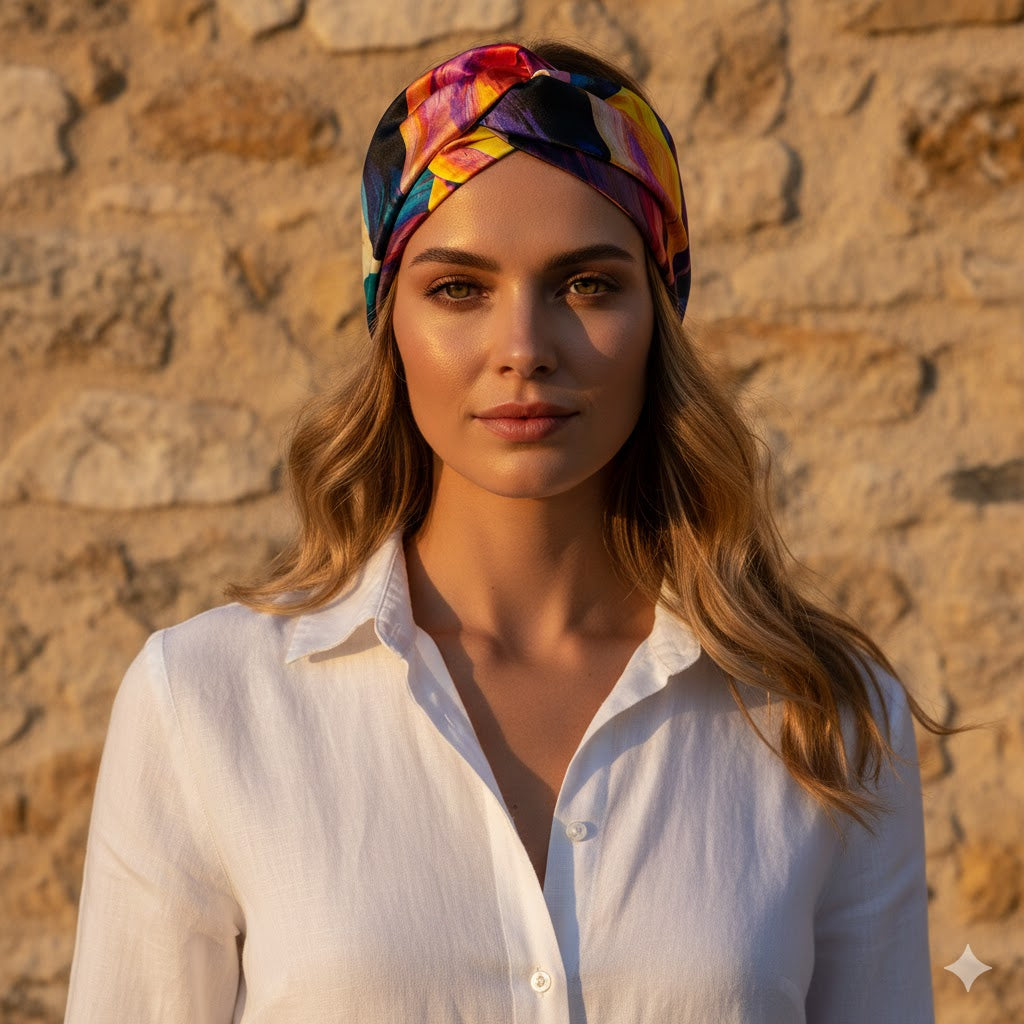 BERYL BLACK: Bandana κορδέλα μαλλιών, με abstract shapes pattern