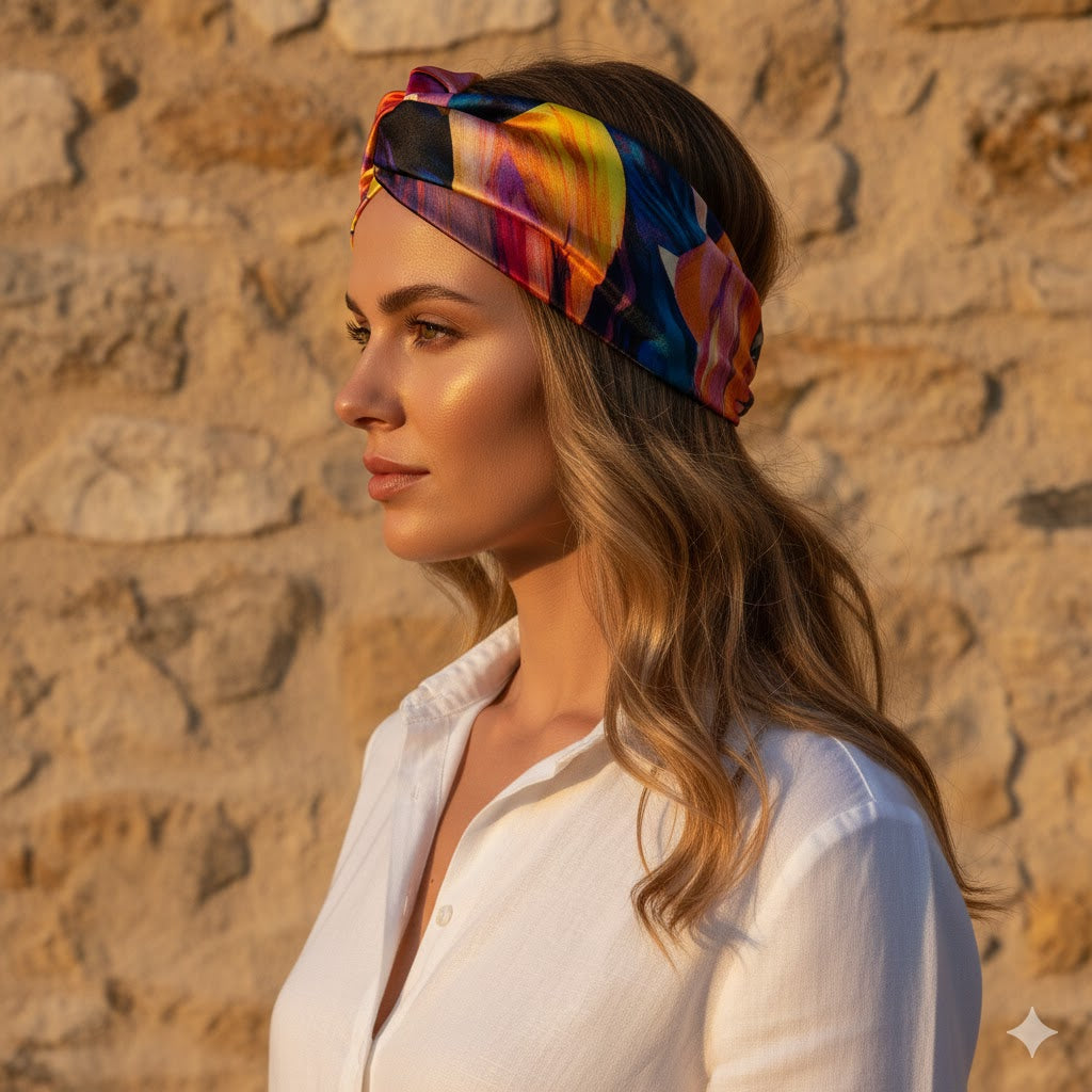 BERYL BLACK: Bandana κορδέλα μαλλιών, με abstract shapes pattern