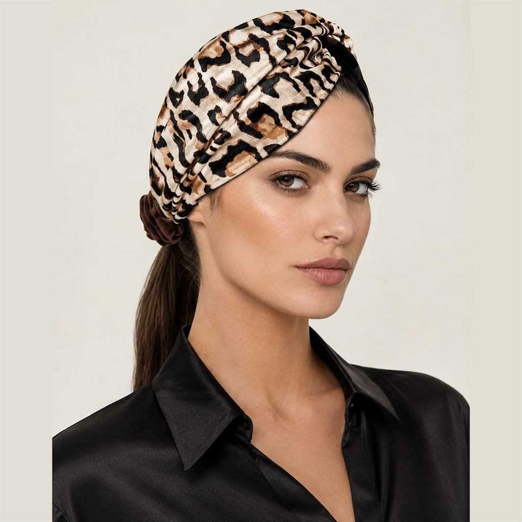 Leopard print σε μπεζ, μαύρο και καφέ της μπαντάνας μαλλιών HAFSA