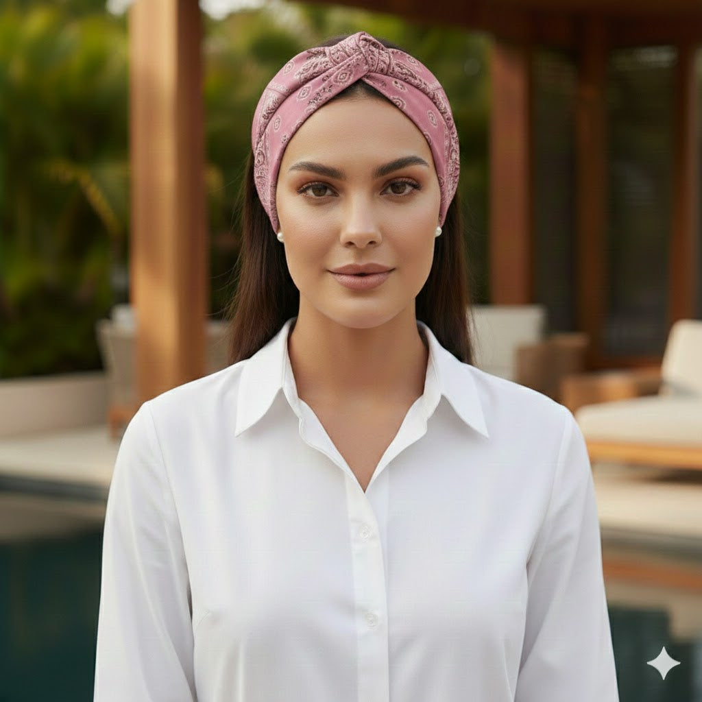 HERMINE PALE ROSE: Bandana κορδέλα μαλλιών, με arabesque lines pattern