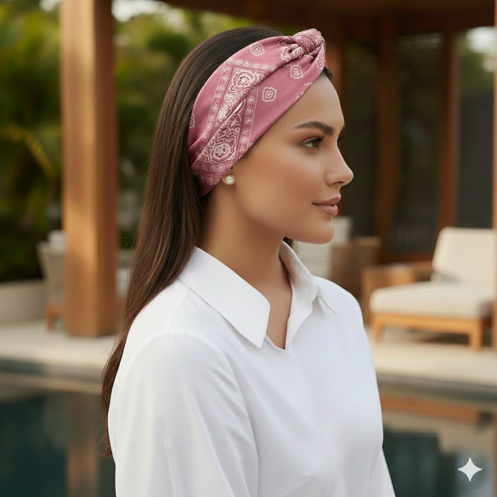 HERMINE PALE ROSE: Bandana κορδέλα μαλλιών, με arabesque lines pattern
