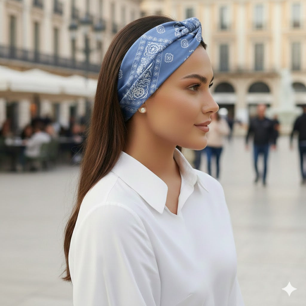 HERMINE PALE GREEN: Bandana κορδέλα μαλλιών, με arabesque lines pattern