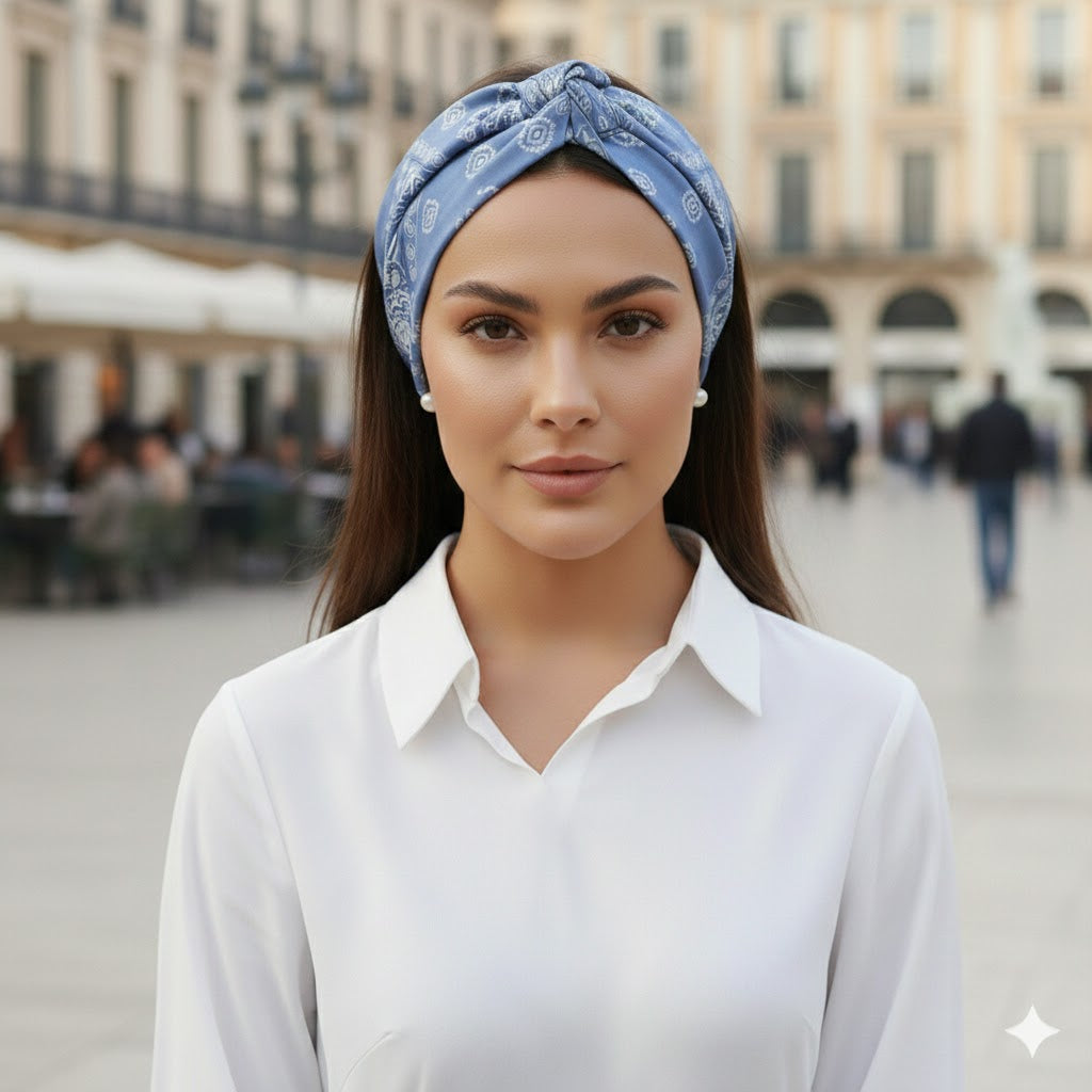HERMINE PALE GREEN: Bandana κορδέλα μαλλιών, με arabesque lines pattern