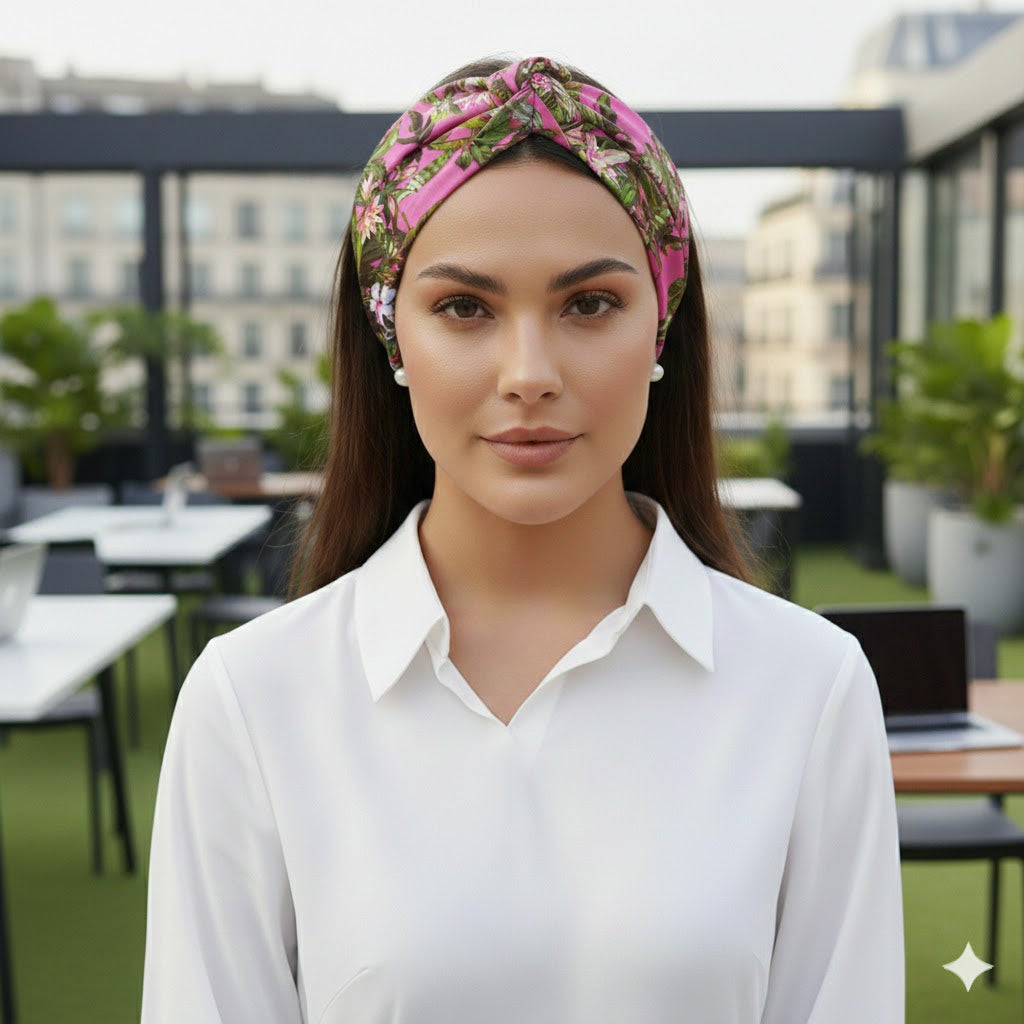 INGRID: Bandana κορδέλα μαλλιών, με tropical leaves print