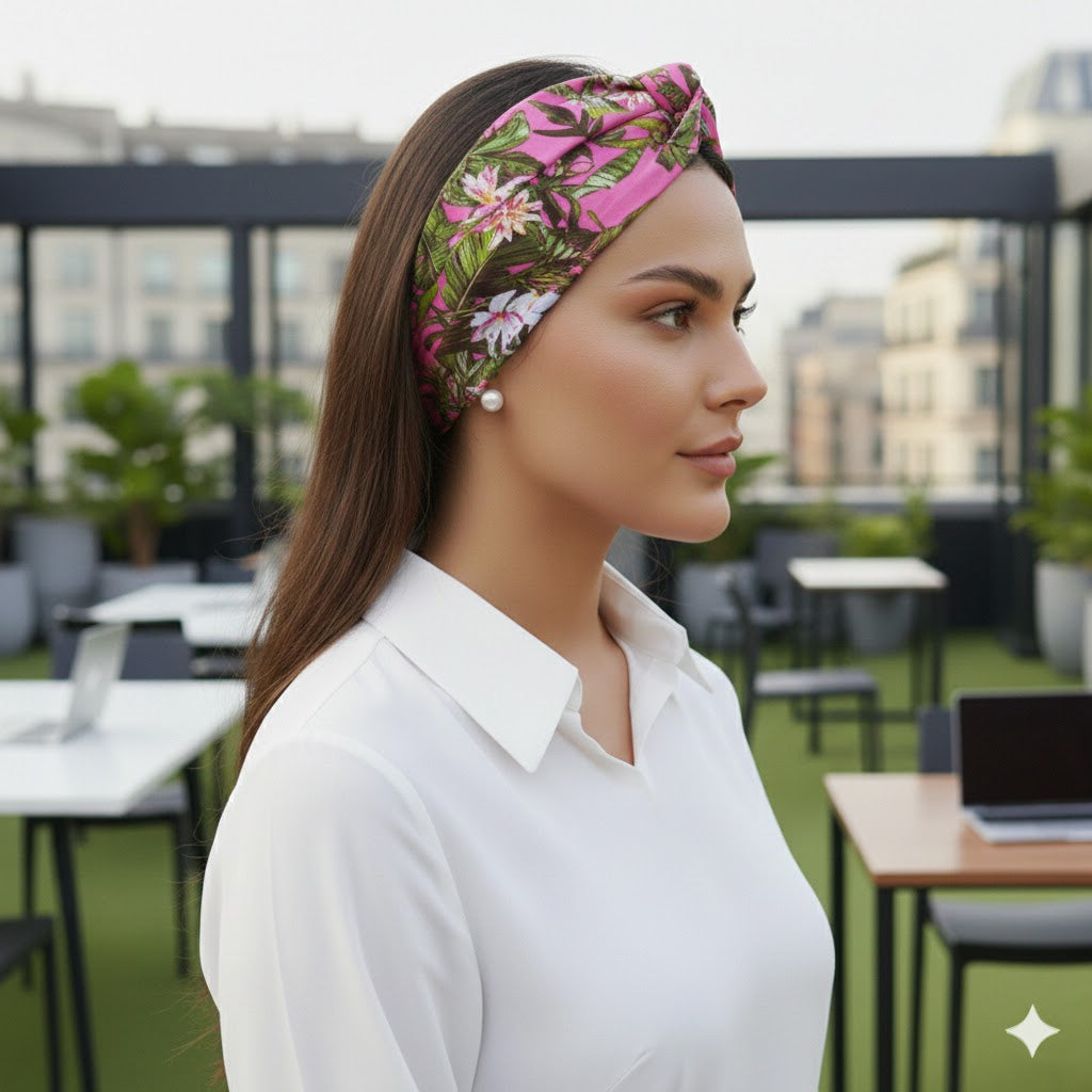 INGRID: Bandana κορδέλα μαλλιών, με tropical leaves print