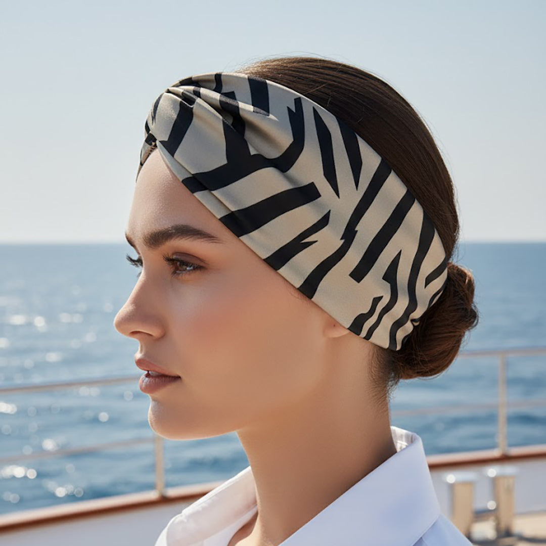 LIVIA BLACK SAND: Bandana κορδέλα μαλλιών, με geometric lines pattern