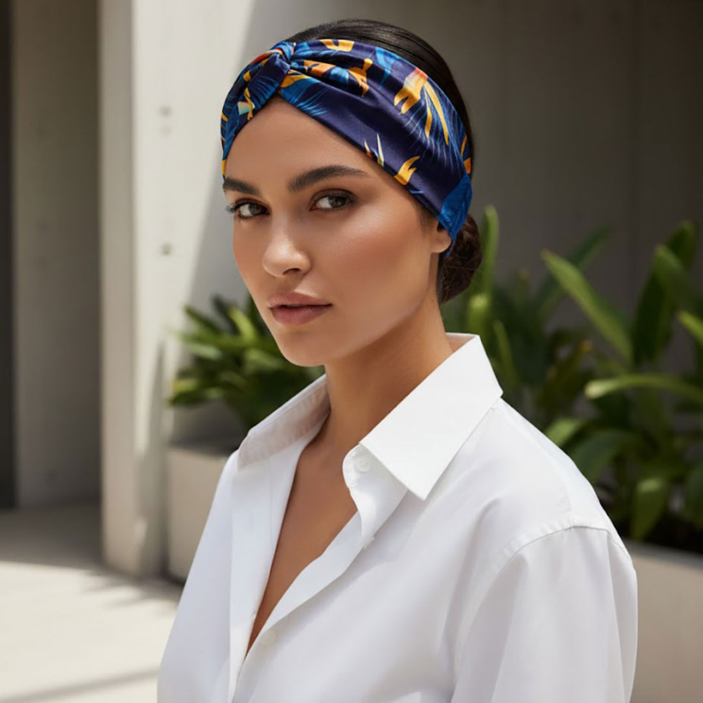 MALAGA: Bandana κορδέλα μαλλιών, με τροπικά φύλλα και φλαμίνγκο