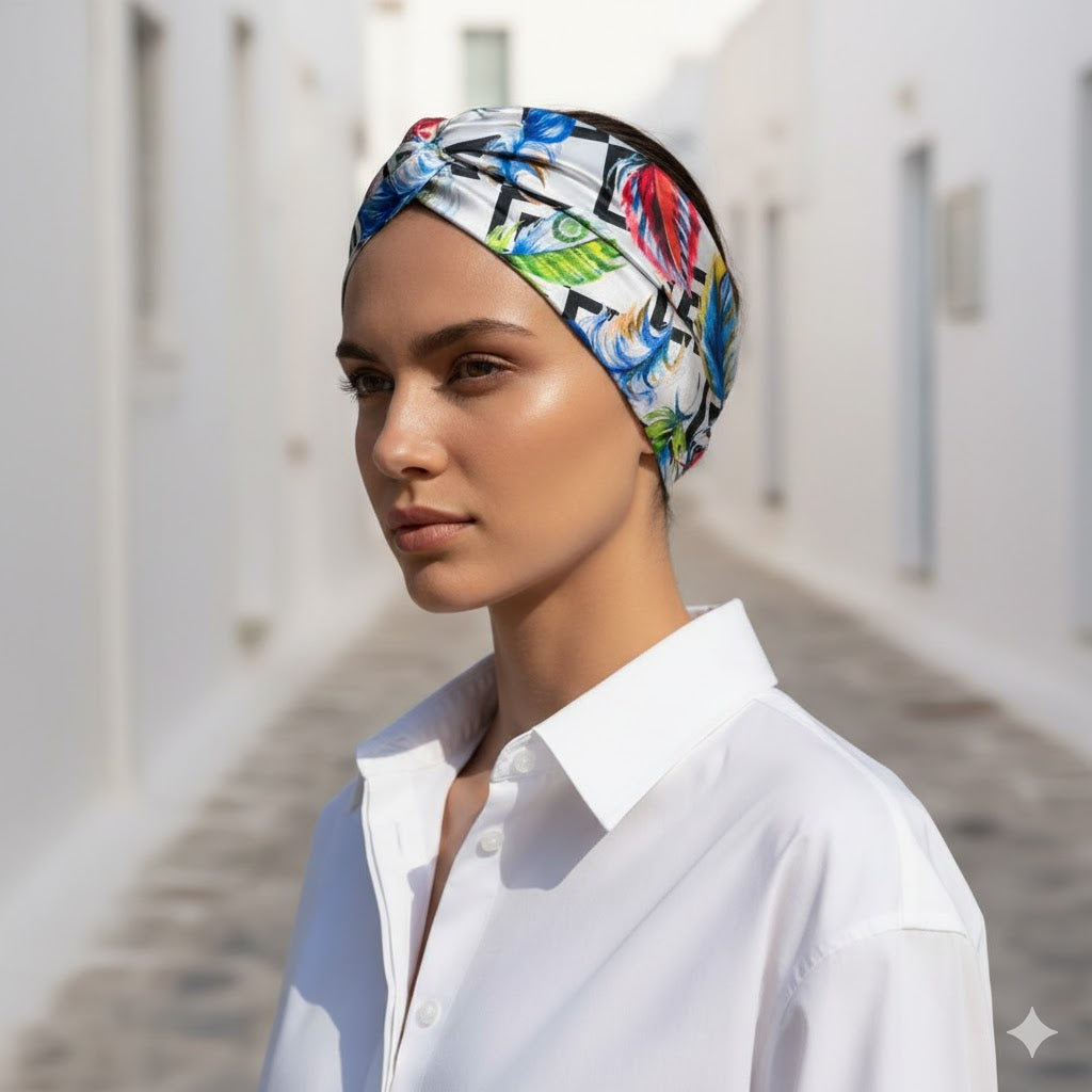 NOODIN: Bandana κορδέλα μαλλιών, με geometric και feathers pattern