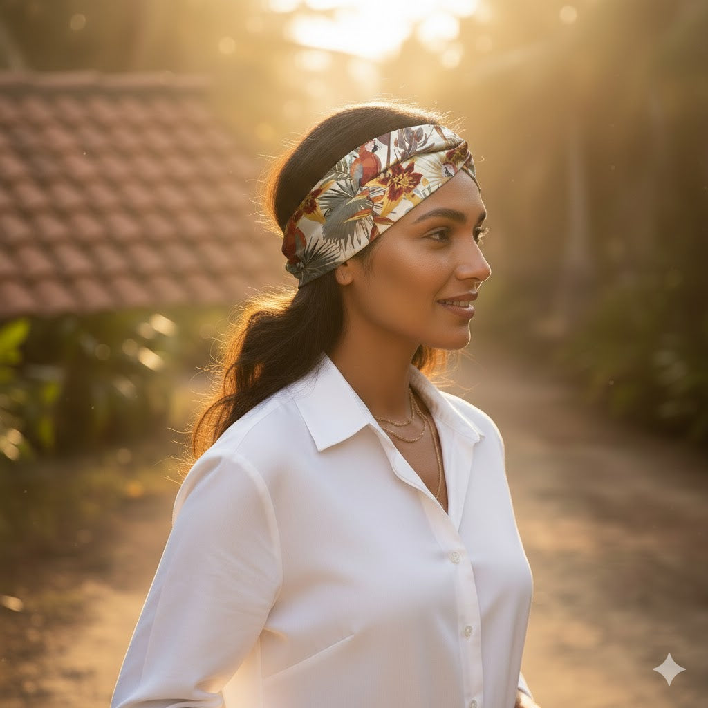 RONDA: Bandana κορδέλα μαλλιών, με Pattern με τουκάν και μεγάλα φύλλα