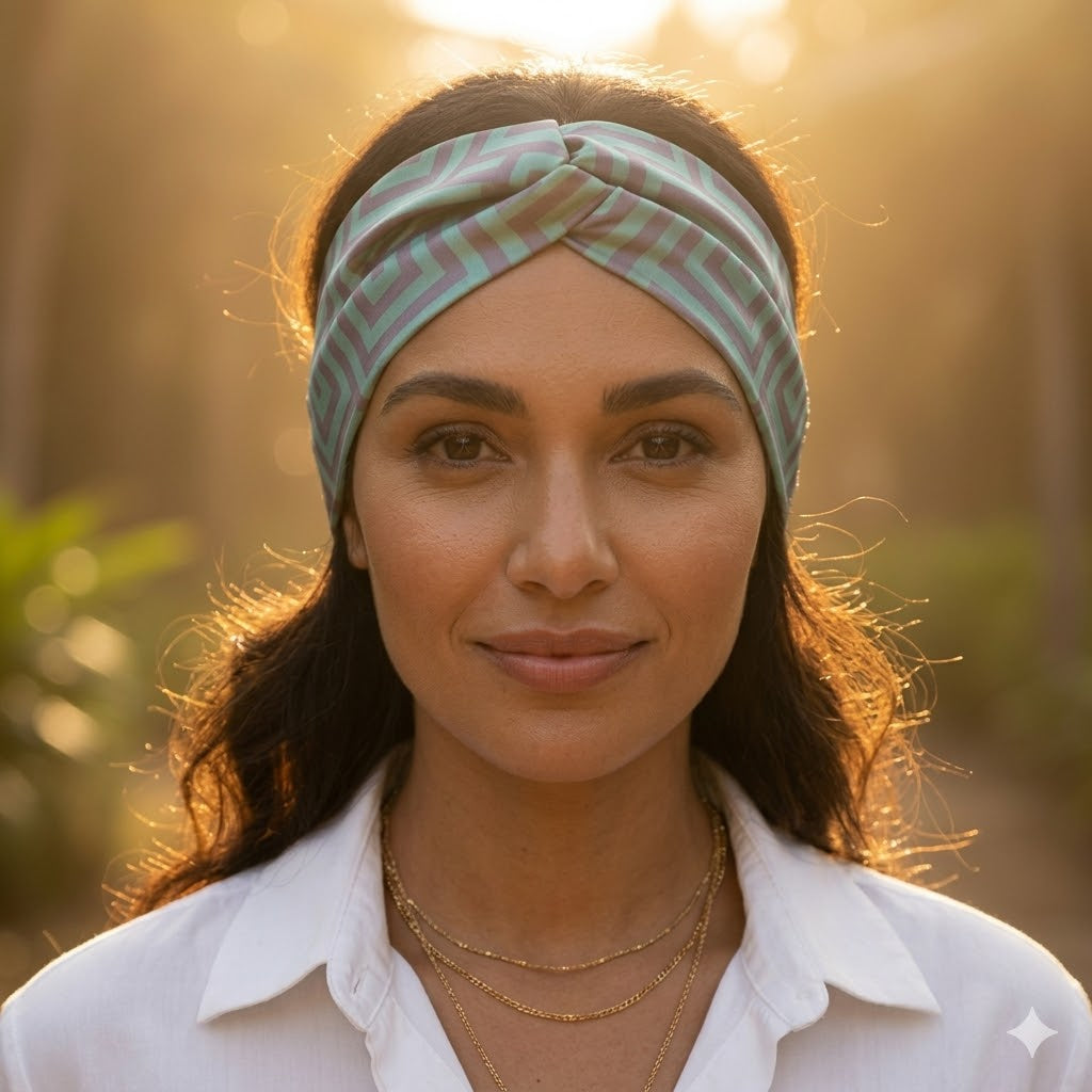 SAFFRON PISTAGIO: Bandana κορδέλα μαλλιών, με pattern greek key