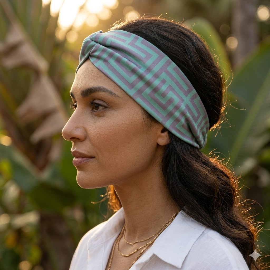 SAFFRON PISTAGIO: Bandana κορδέλα μαλλιών, με pattern greek key