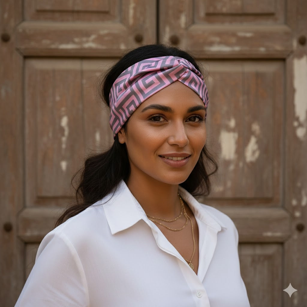 SAFFRON ROSE: Bandana κορδέλα μαλλιών, με pattern greek key