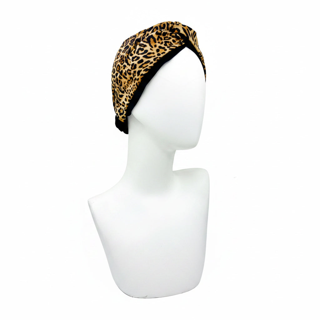STEPHANIE φαρδιά animal print κορδέλα μαλλιών με μαύρη βελούδινη πλευρά πάνω σε προτομή