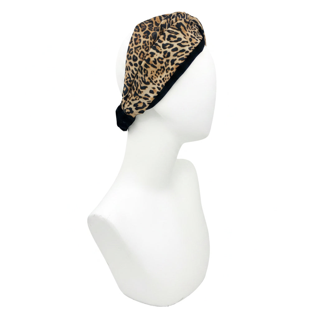 STEPHANIE φαρδιά animal print κορδέλα μαλλιών με μαύρη βελούδινη πλευρά πάνω σε προτομή