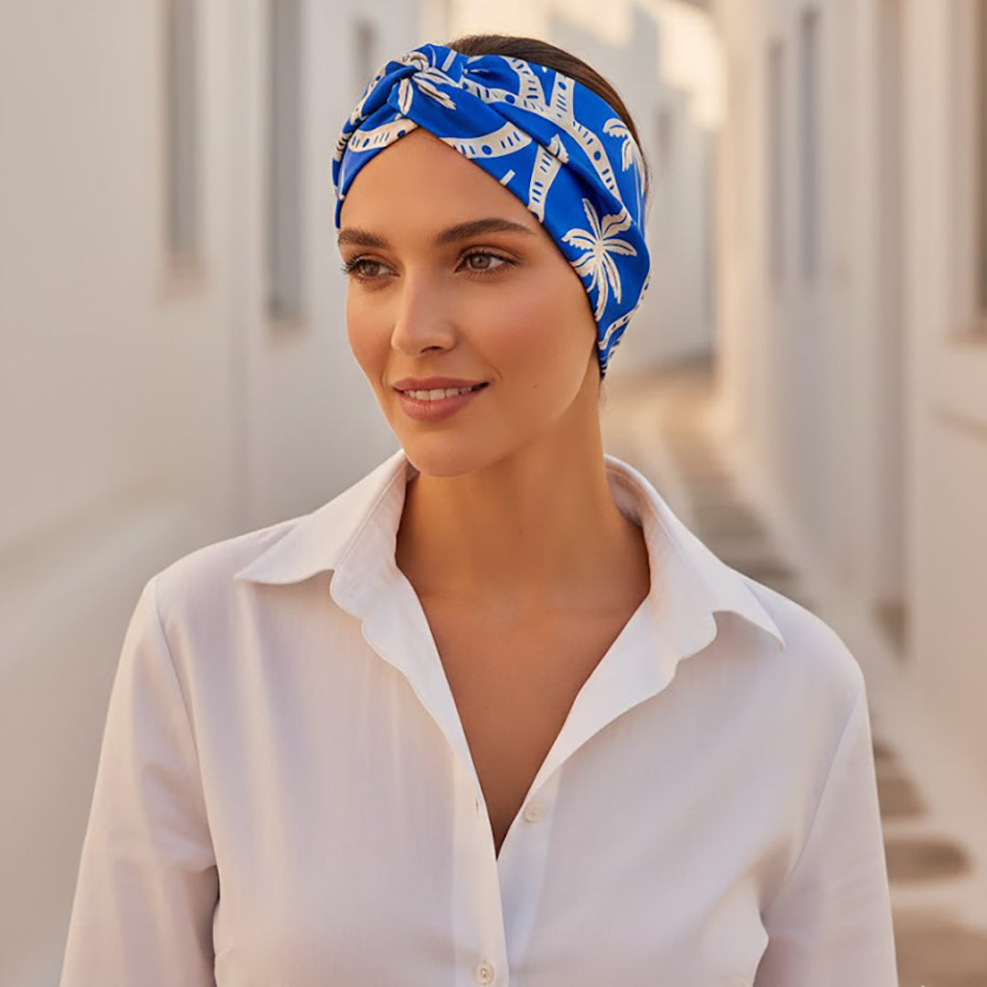 TARIFA: Bandana κορδέλα μαλλιών, royal blue, ivory