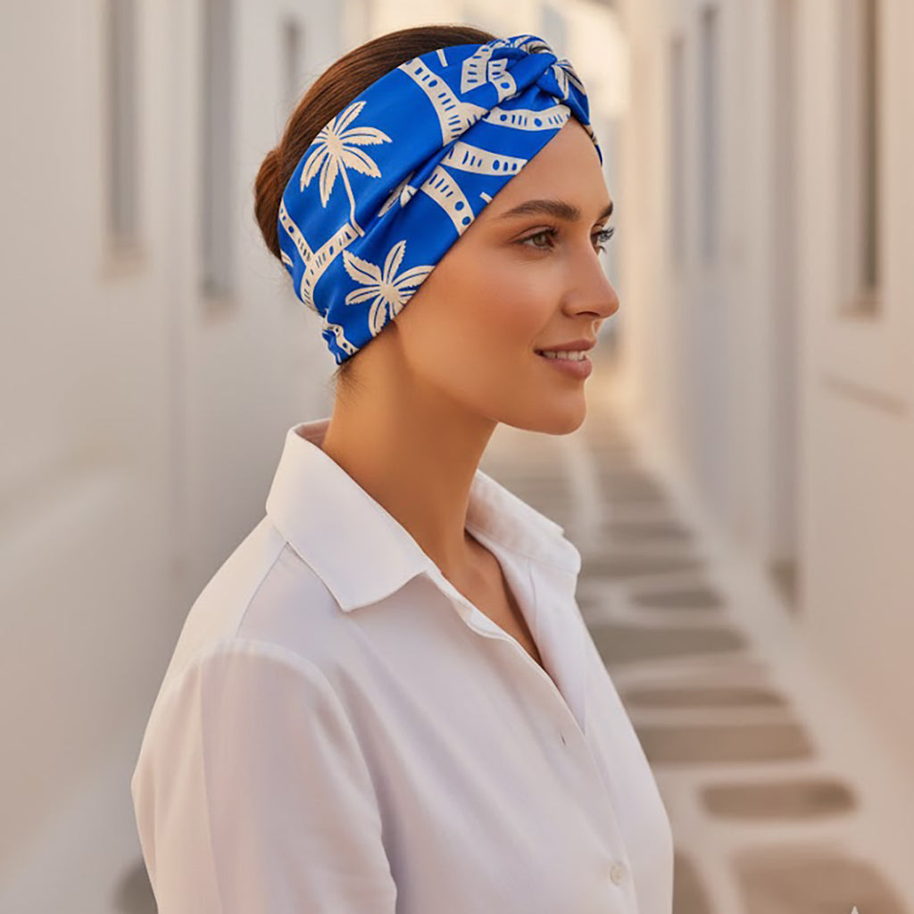TARIFA: Bandana κορδέλα μαλλιών, royal blue, ivory