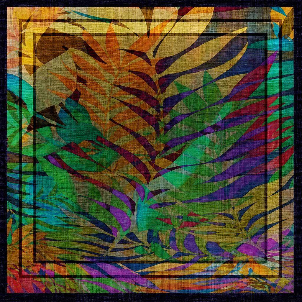 Botanical print με πράσινα, τιρκουάζ και μωβ φύλλα του μαντηλιού CESARE