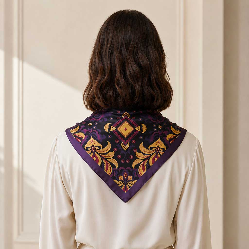 Damask print σε μωβ, honey και χρυσές αποχρώσεις του μαντηλιού DENISE
