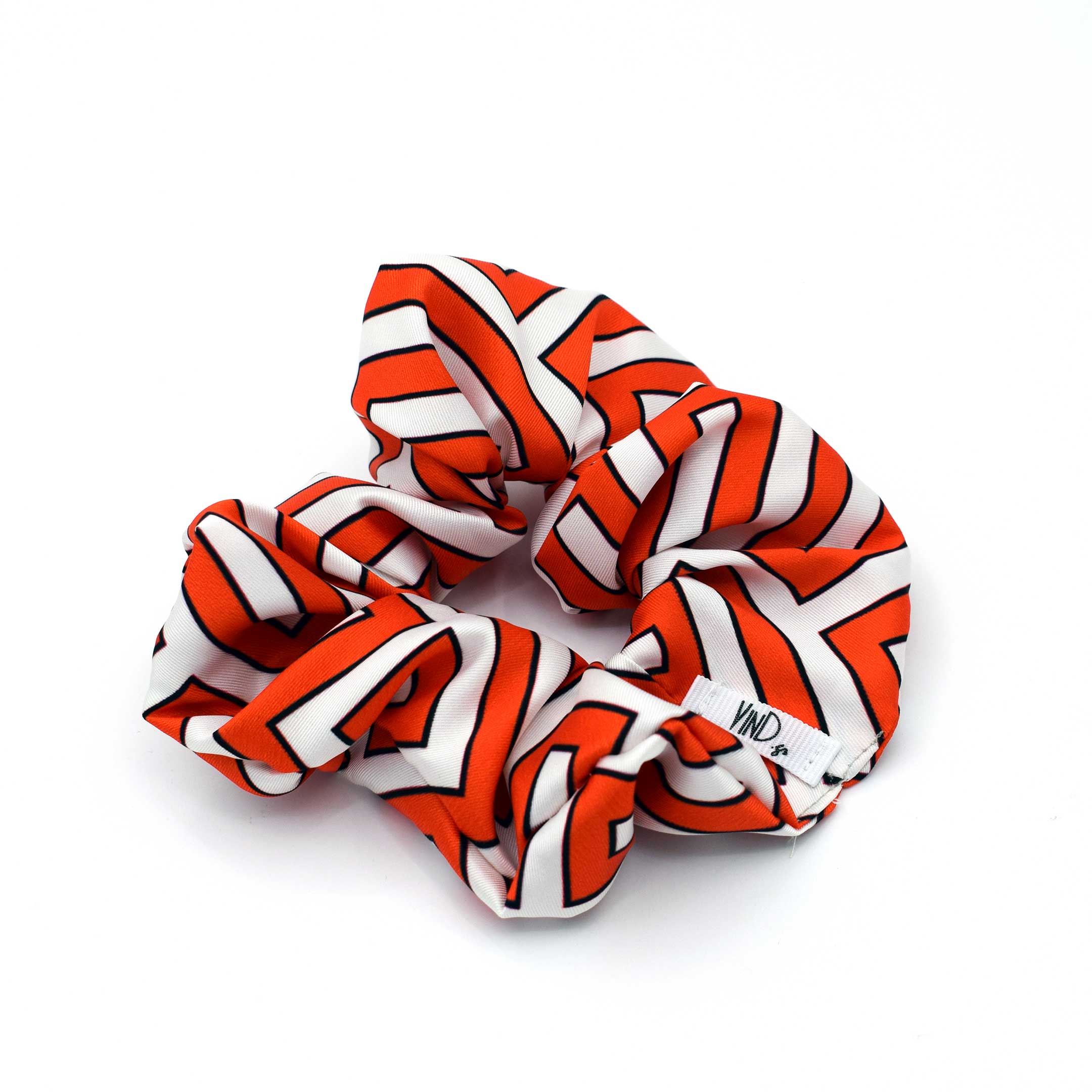CORA ORANGE: Εμπριμέ λαστιχάκι μαλλιών scrunchie, σατεν