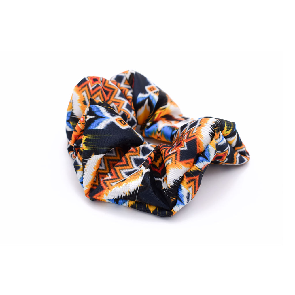 FABIANNA blue terracotta ethnic satin scrunchie – VinD.gr