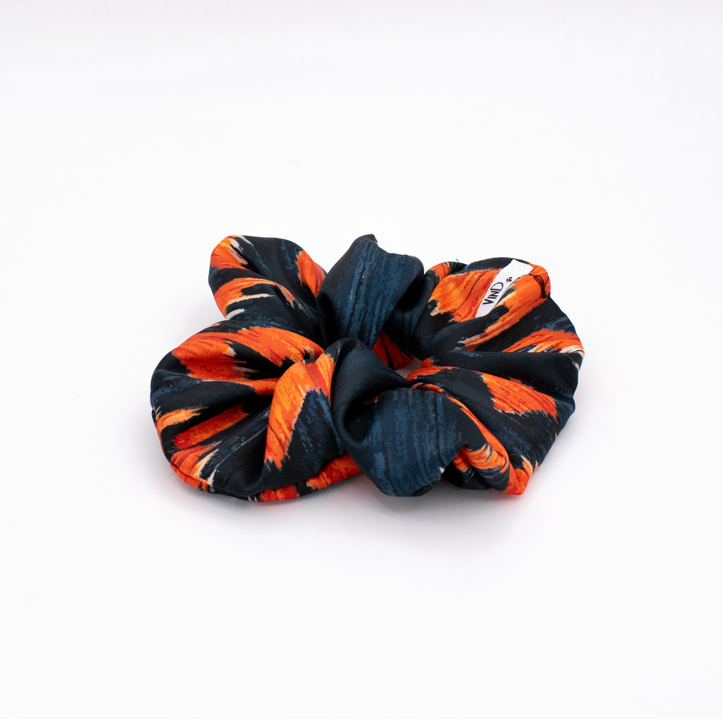 MALE: Χειροποίητο Εμπριμέ λαστιχάκι μαλλιών scrunchie, indigo και orange