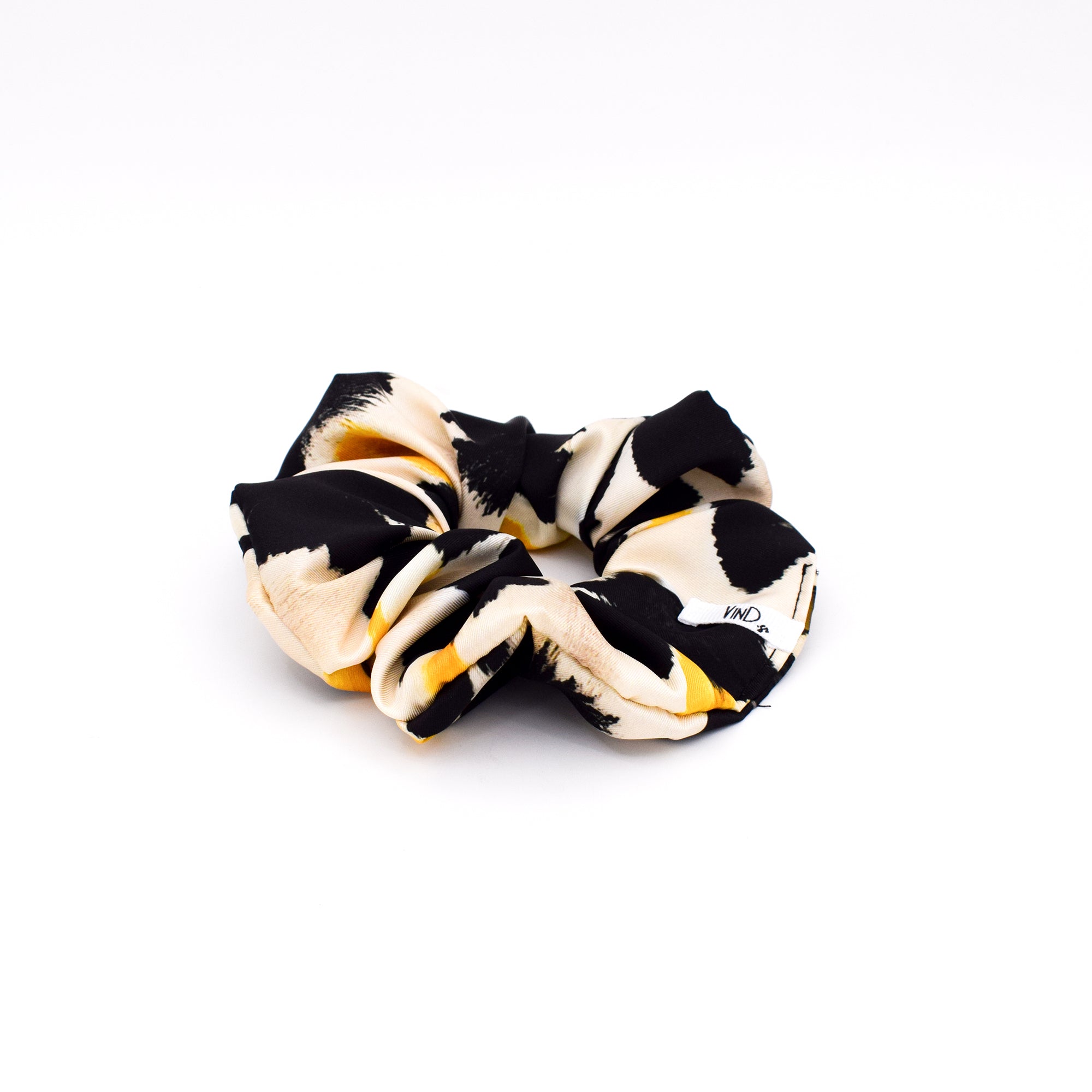 NOBU: Χειροποίητο Εμπριμέ λαστιχάκι μαλλιών scrunchie, mustard, ecru
