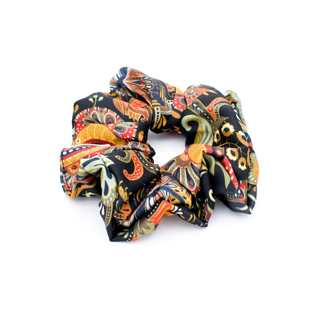 SALVADORA black olive cinnamon paisley satin scrunchie – VinD.gr