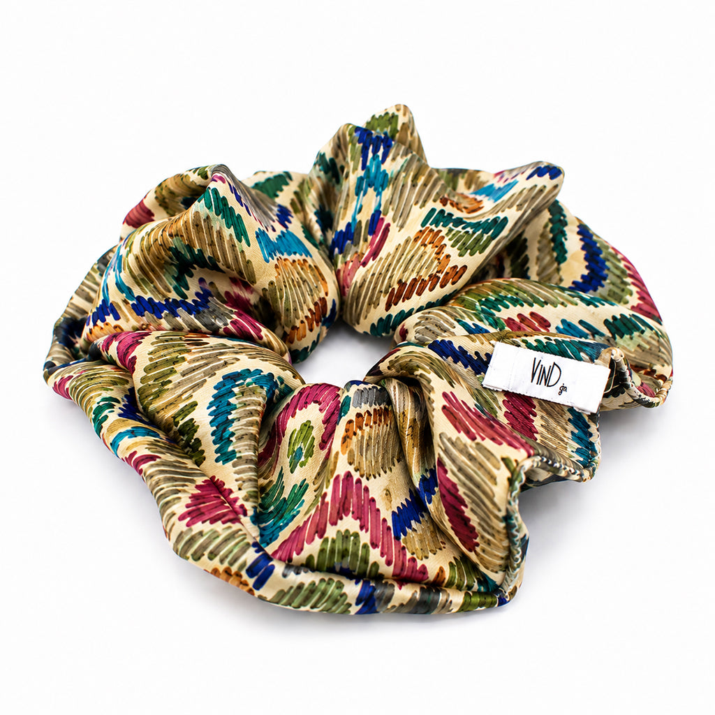 SELVA green multicolor ikat satin scrunchie – VinD.gr