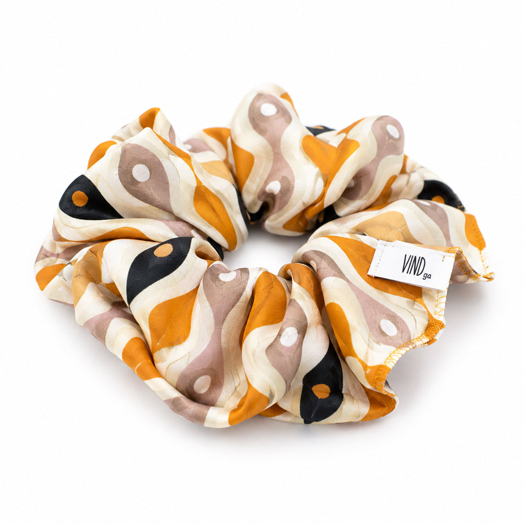 TORES mustard ivory grey ethnic tribal satin scrunchie – VinD.gr