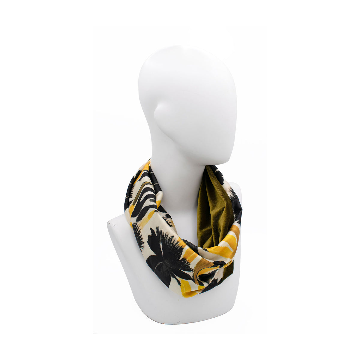 NOBU μαύρο Snood φουλάρι από σατέν με αφηρημένο floral print