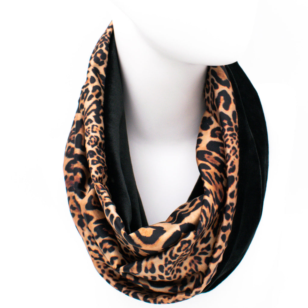 STEPHANIE leopard Snood φουλάρι διπλής όψης από σατέν και βελούδο