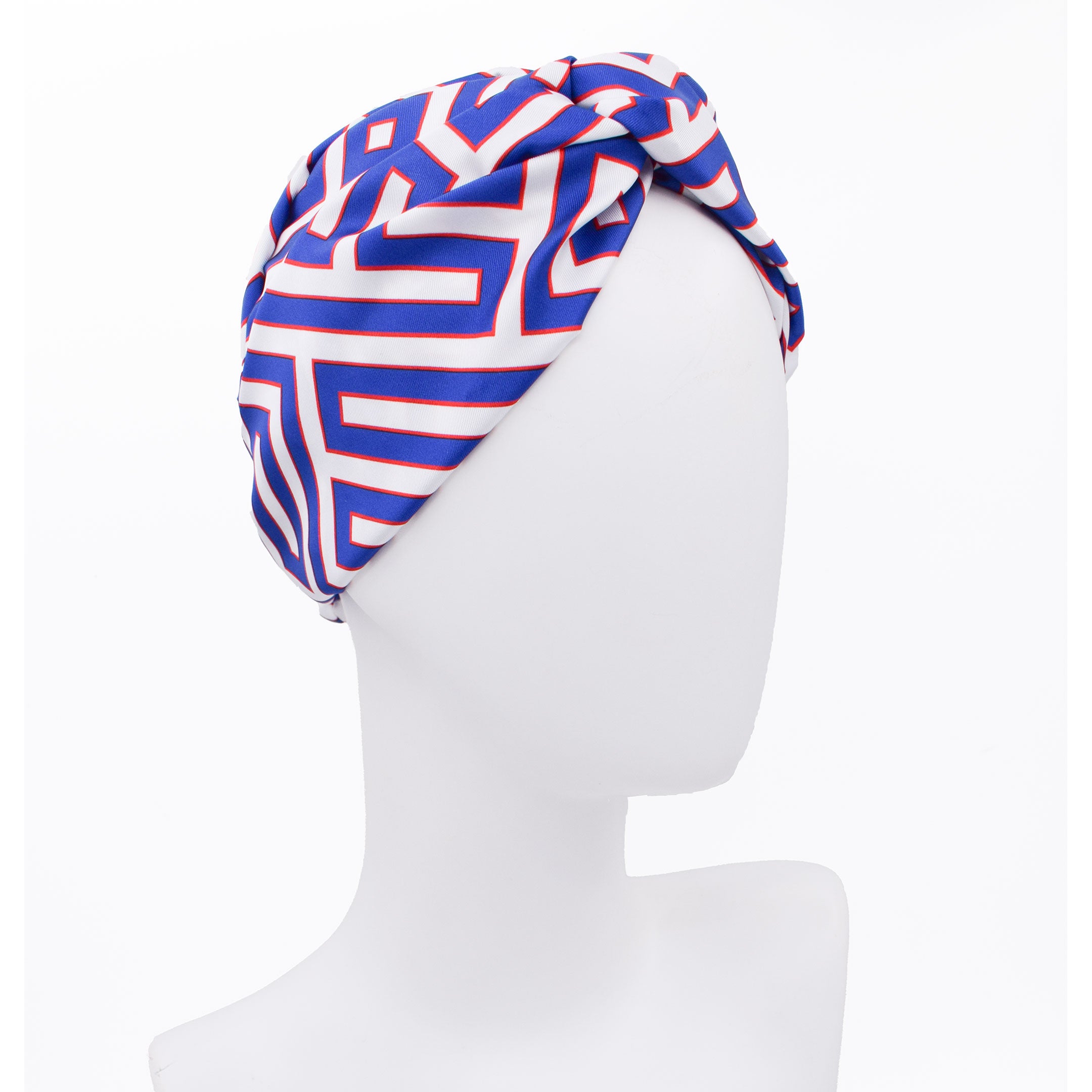 CORA COBALT: Bandana κορδέλα μαλλιών, με maze pattern σε white-royal