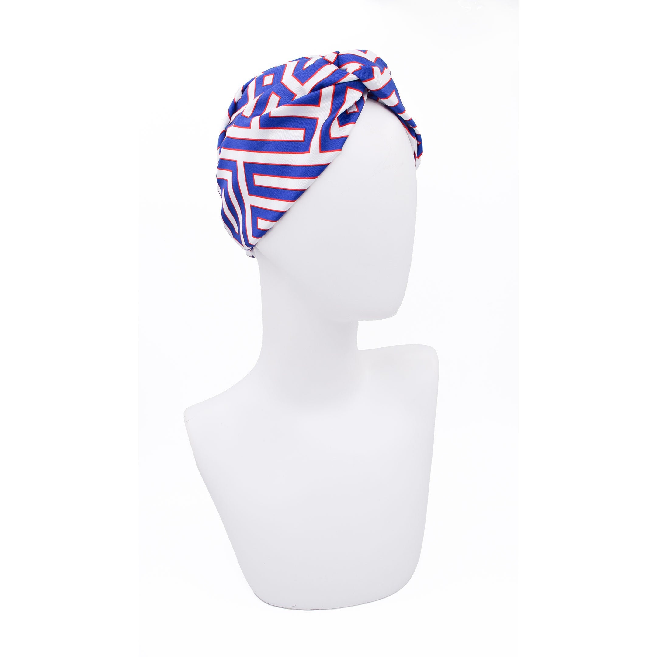 CORA COBALT: Bandana κορδέλα μαλλιών, με maze pattern σε white-royal