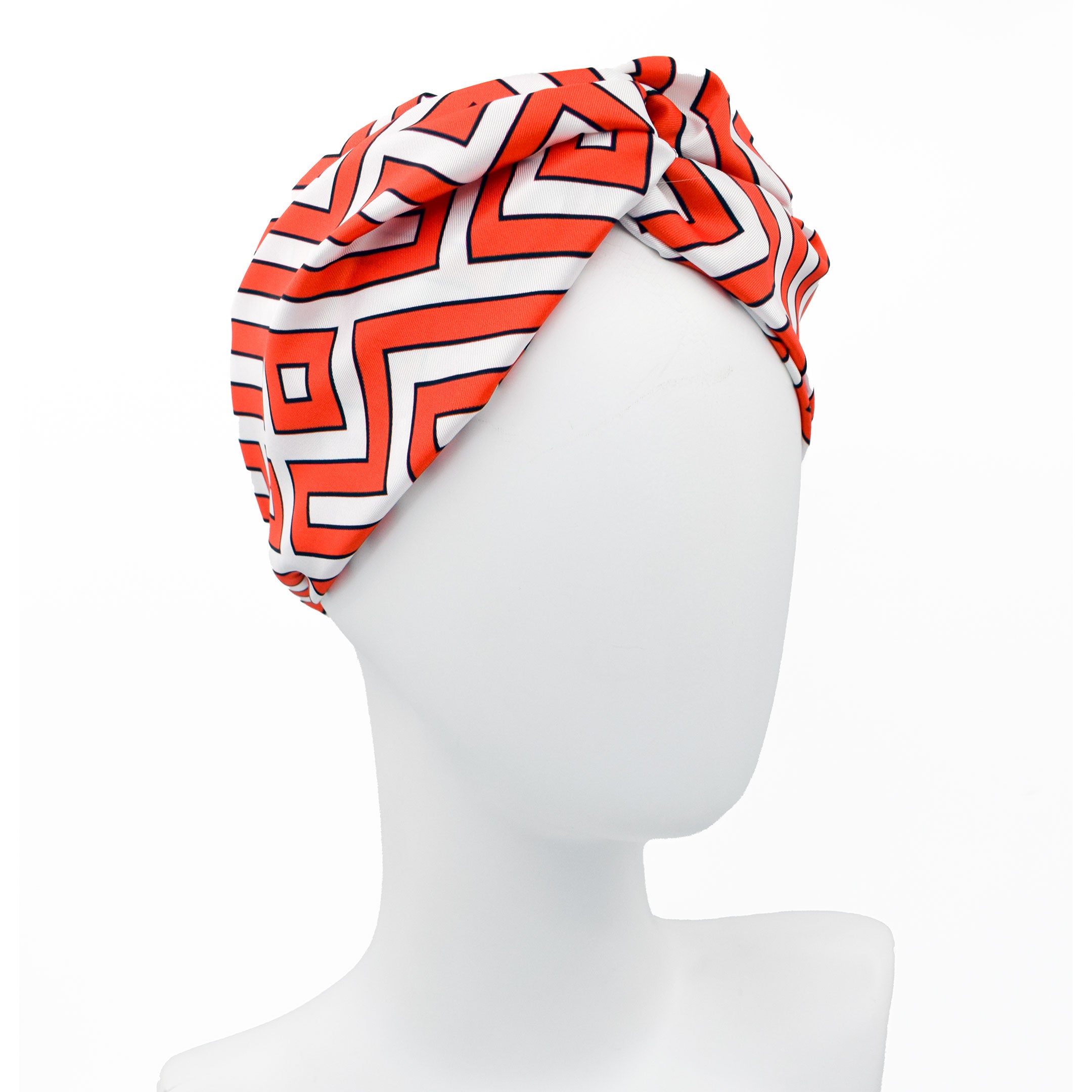 CORA ORANGE: Bandana κορδέλα μαλλιών, με maze pattern σε orange-white